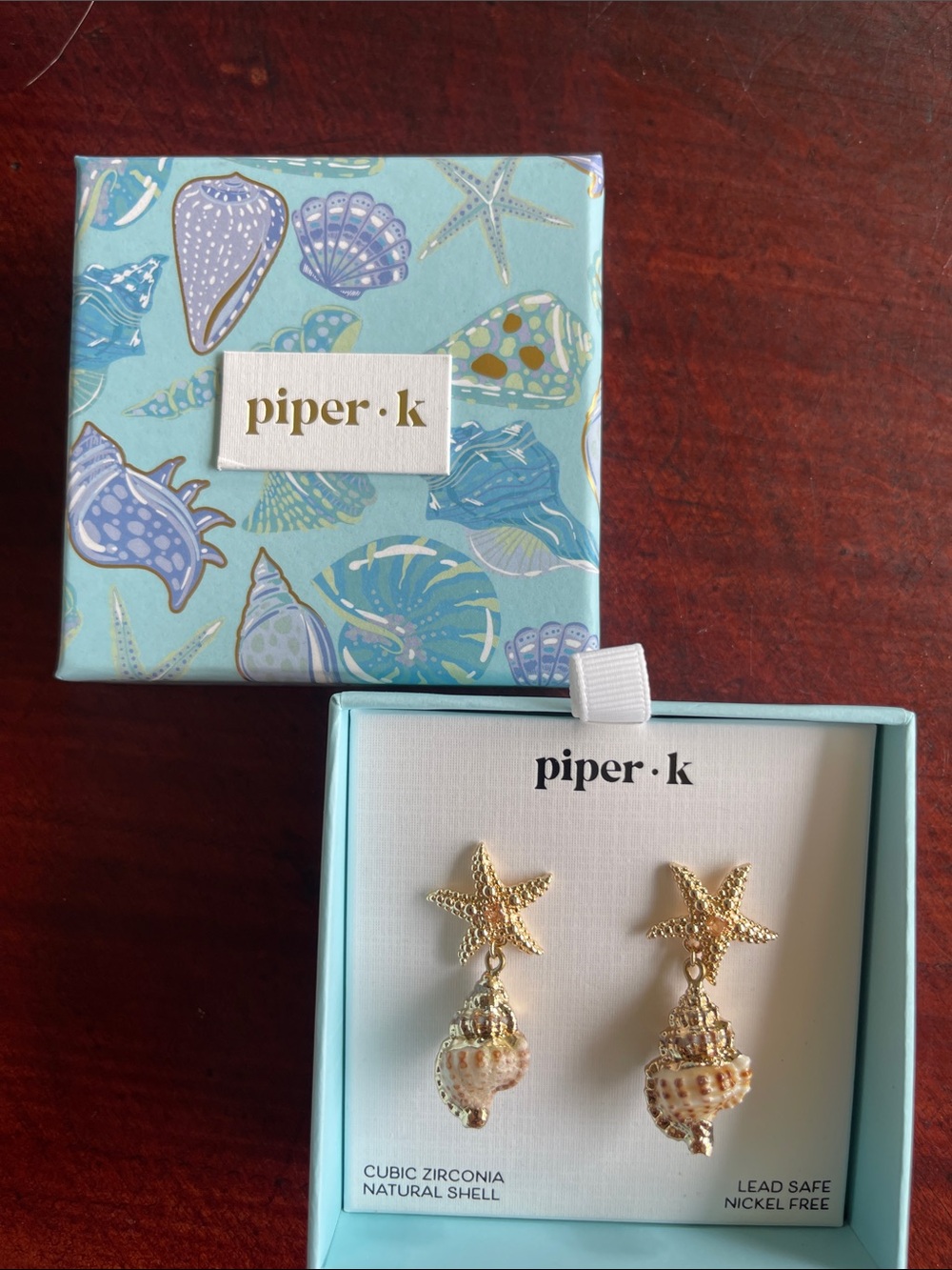 Piper·k Gold Starfish & Natural Shell Drop Earrings